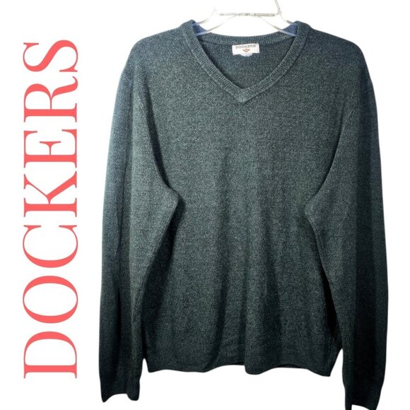 DOCKERS FOREST GREEN V-NECK ACRYLIC SWEATER GOLF PREPPY MINIMALIST, MEN’S LARGE - Picture 1 of 8
